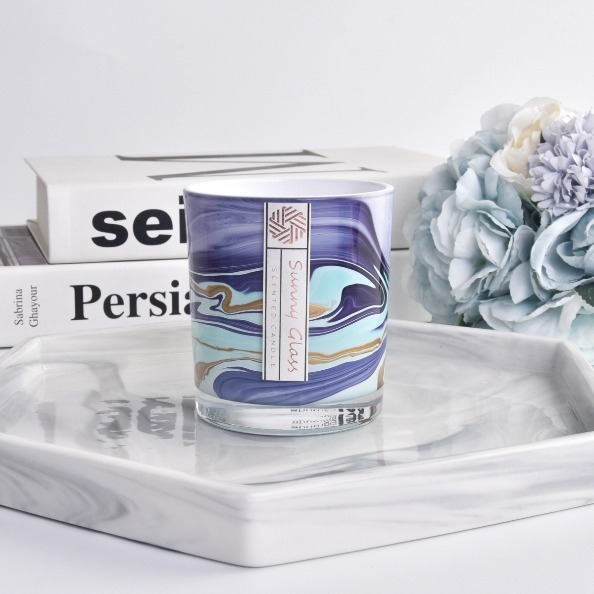 Wholesale purple 2oz-20oz jar glass candle holder with matched luxury diffuser bottle for wedding