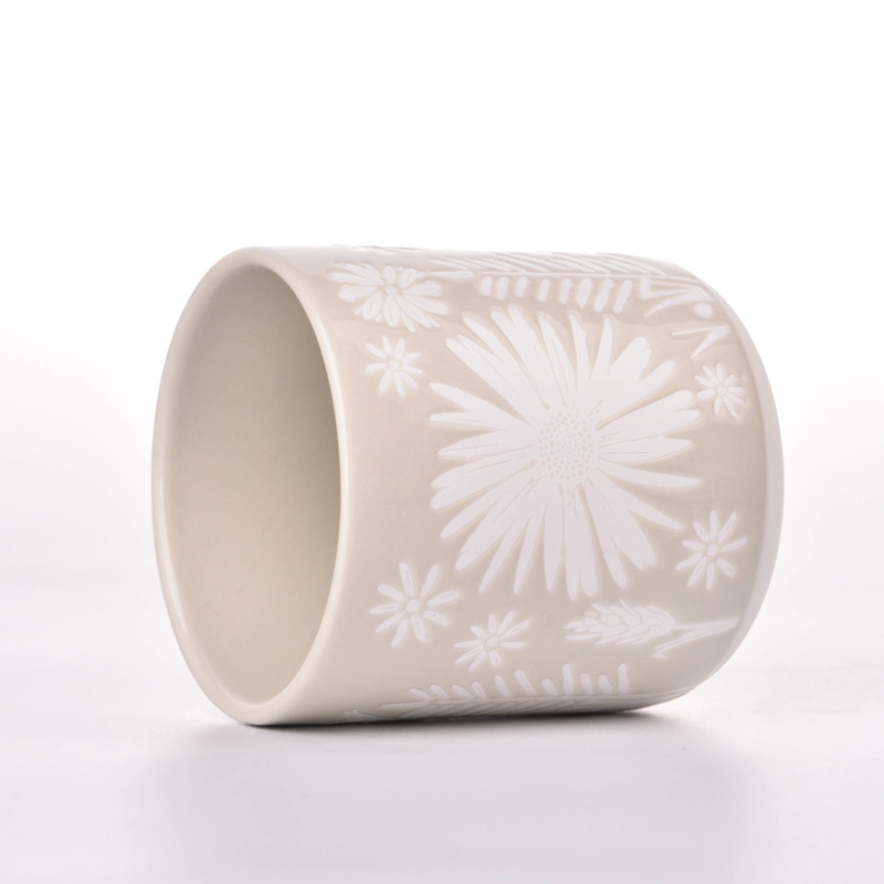 newly design ceramic candle jars with flower pattern