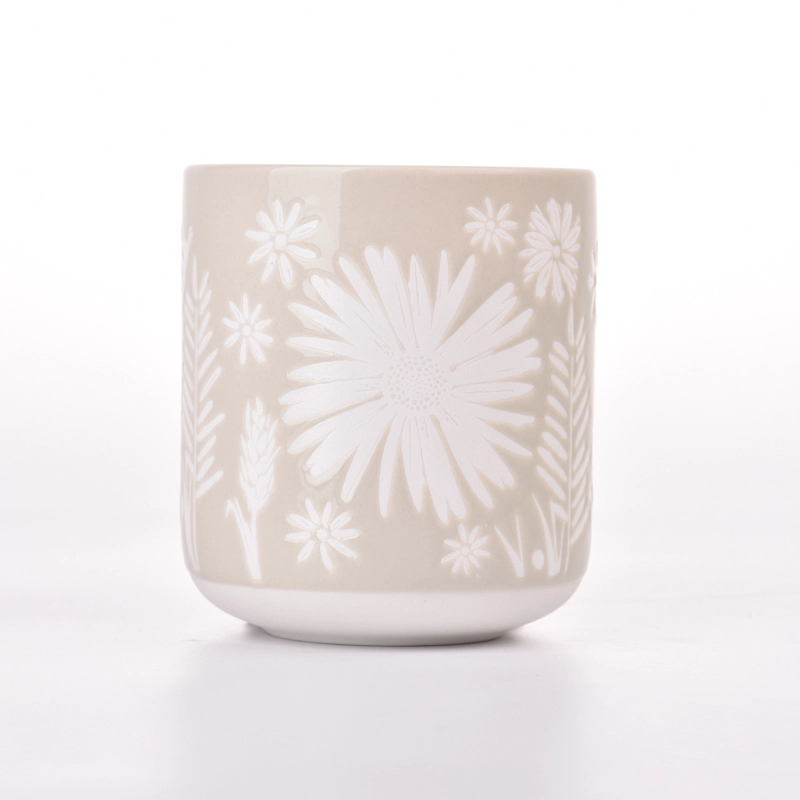 newly design ceramic candle jars with flower pattern