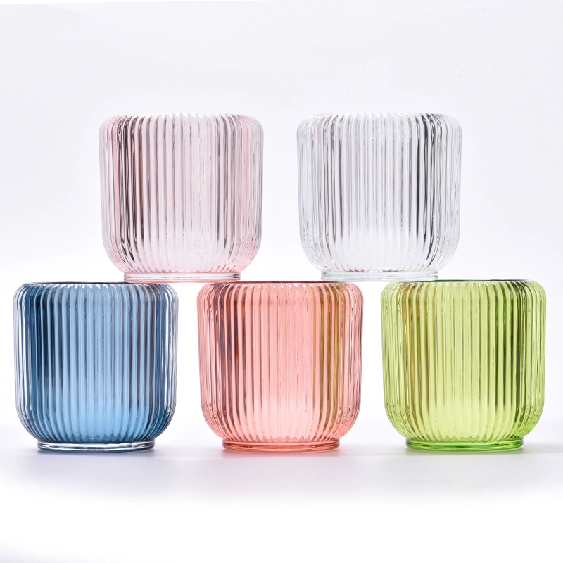 new strip pattern glass candle jars with different colors