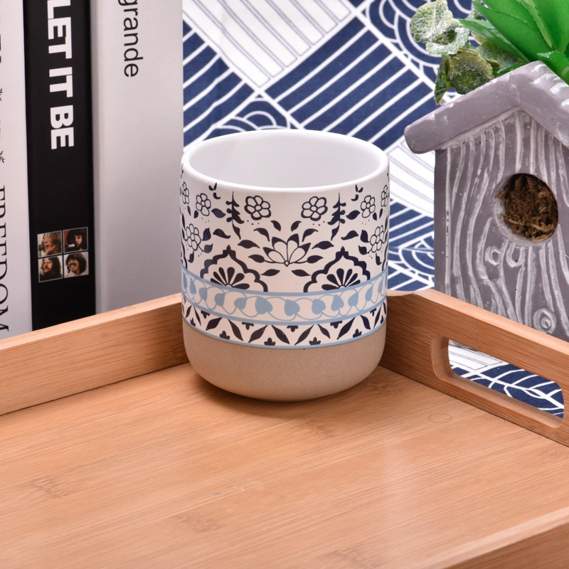 hot sales full around decal printing ceramic candle holder
