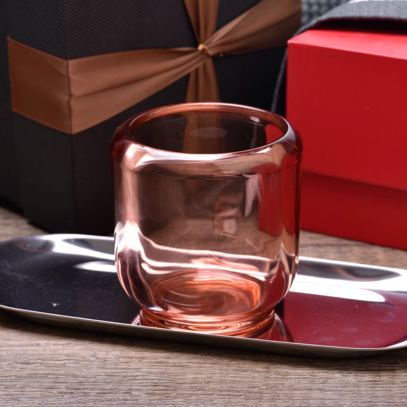 Popular transparent pink glass candle jar with home decor wholesale