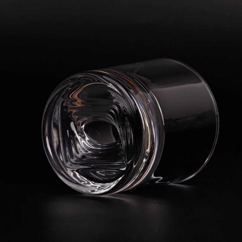 clear glass candle jar with round stripe pattern