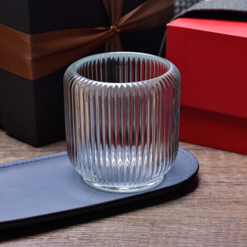 Wholesale clear stripe glass candle jar with home decor