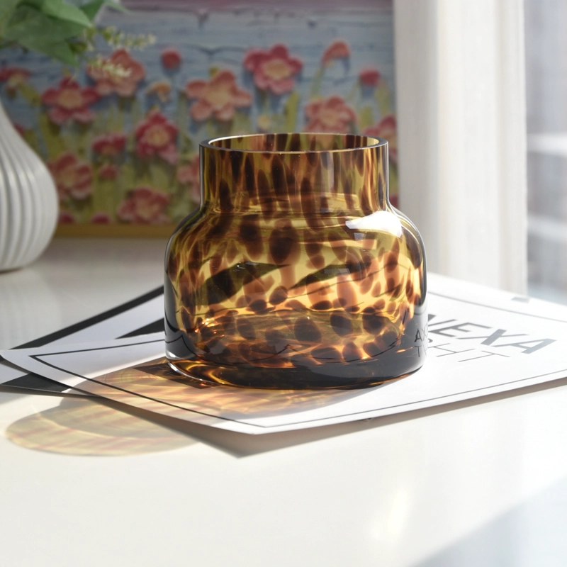 home decor leopard print glass candle jar container