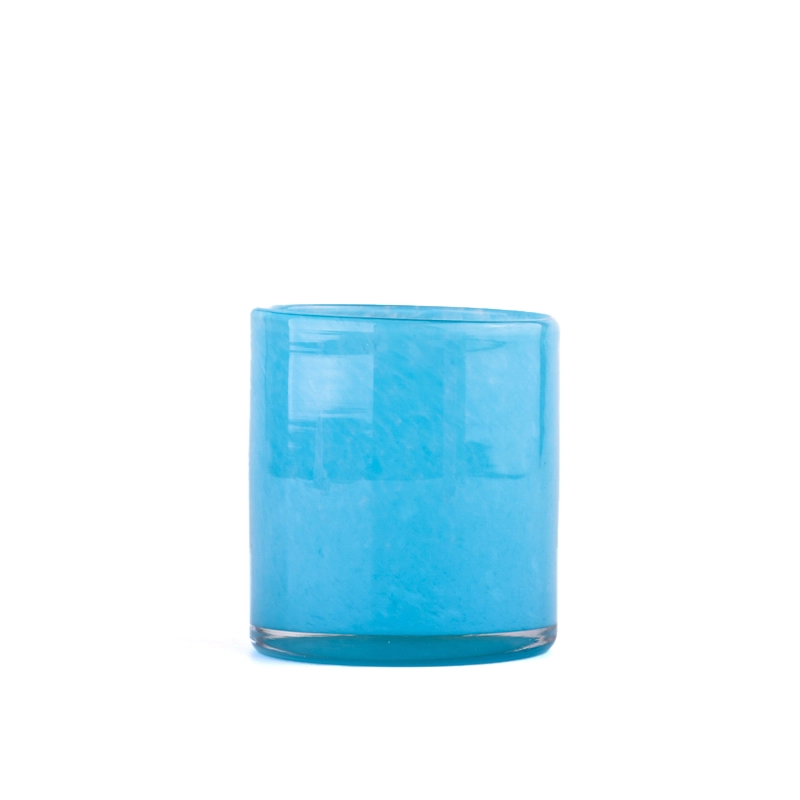 blue color material melted handmade glass candle jar blue color material melted handmade glass candle jar