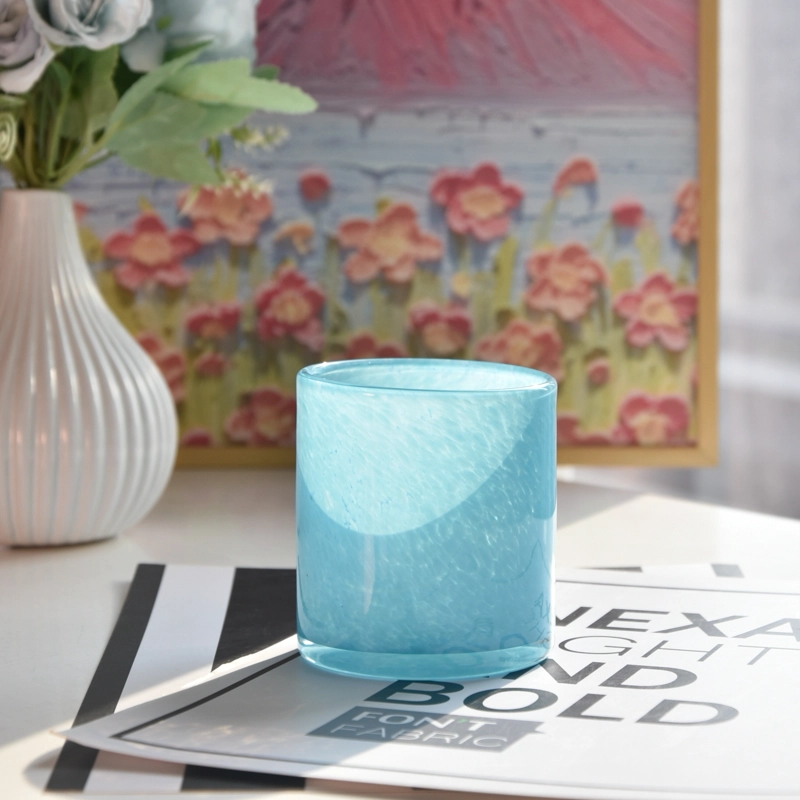 blue color material melted handmade glass candle jar blue color material melted handmade glass candle jar