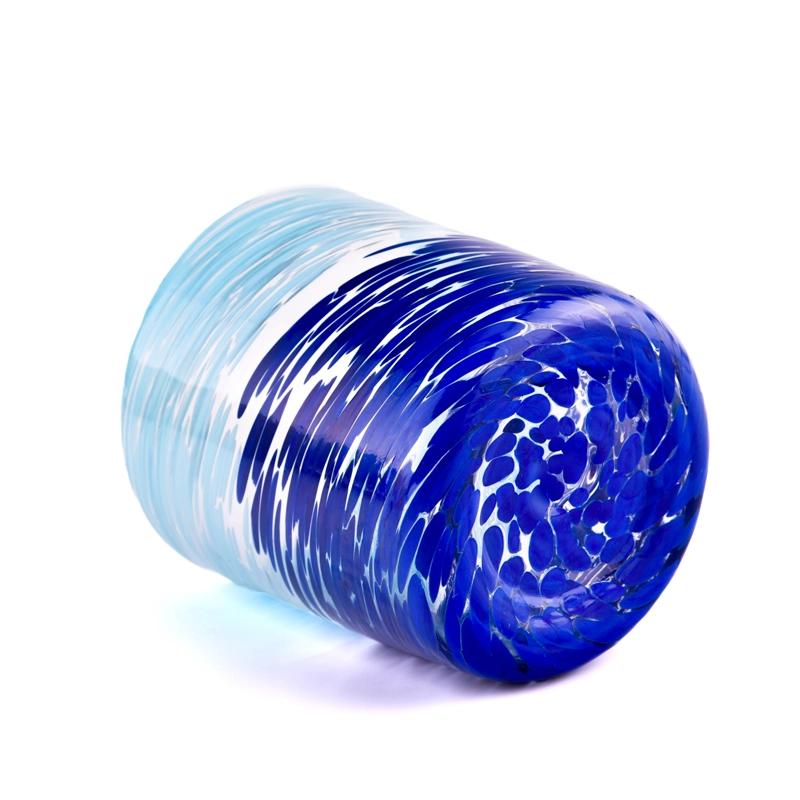 blue glass candle vessel hand colorful candle jars