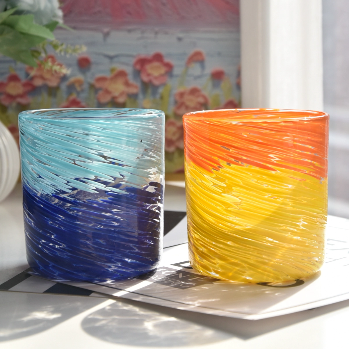 vela de cristal azul vaso mano vela colorida tarros