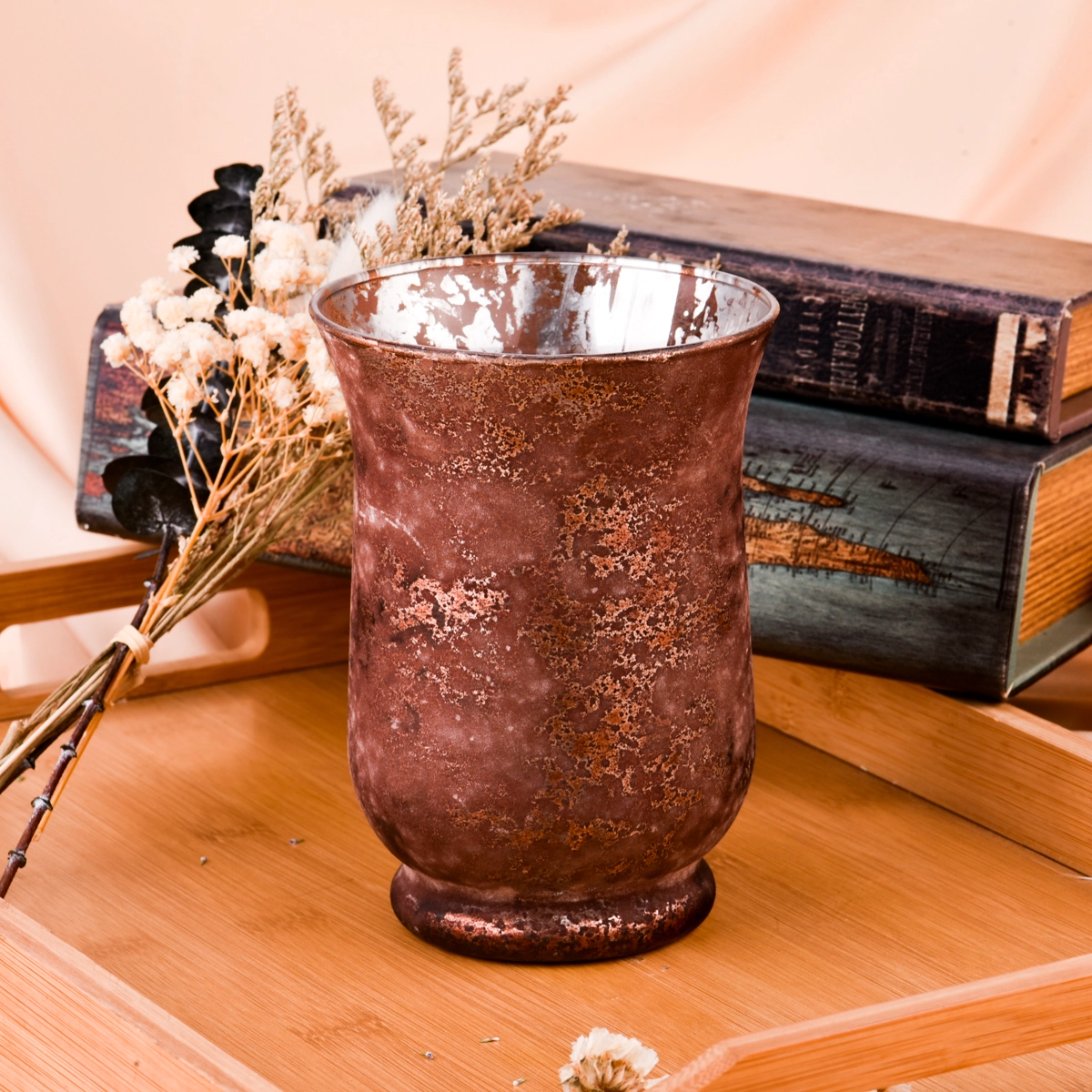 rose copper patina finish glass vase glass candle holder rose copper patina finish glass vase glass candle holder