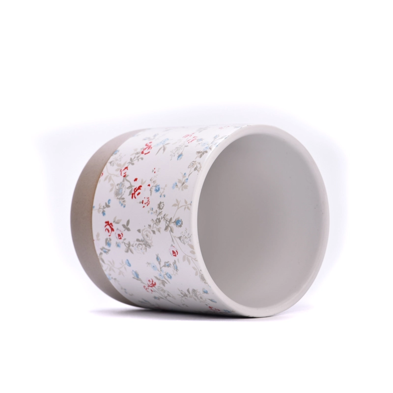 Hot sale 2oz -20oz ceramic candle holder with customized spring series deco on for wholesale