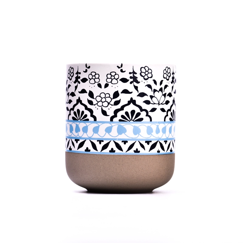 Supplier customized luxury 400ml ceramic candle holder with customized spring series deco on for home deco