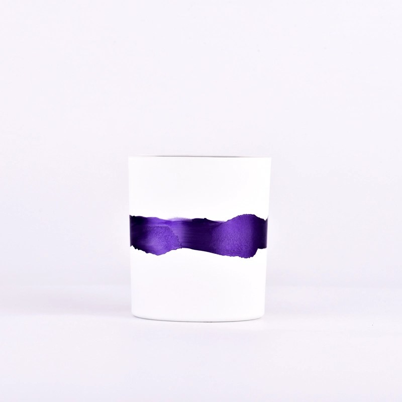 home decor 8oz white glass candle jar with purple ring