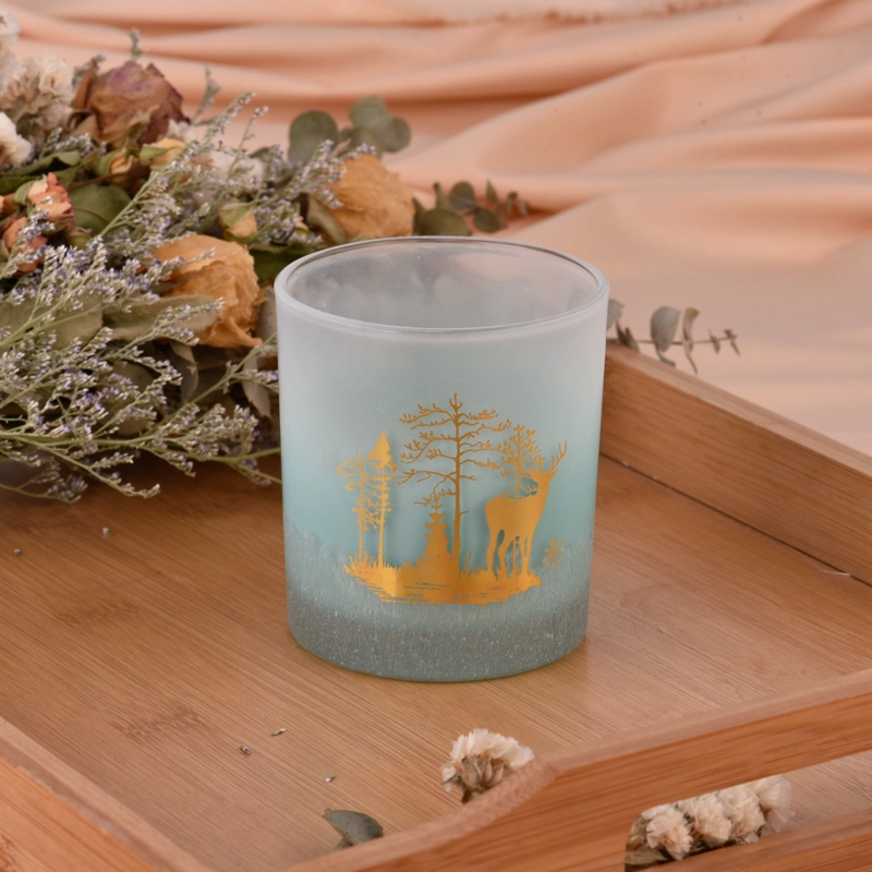 luxury new color glass candle jar with gold artwork printing luxury new color glass candle jar with gold artwork printing