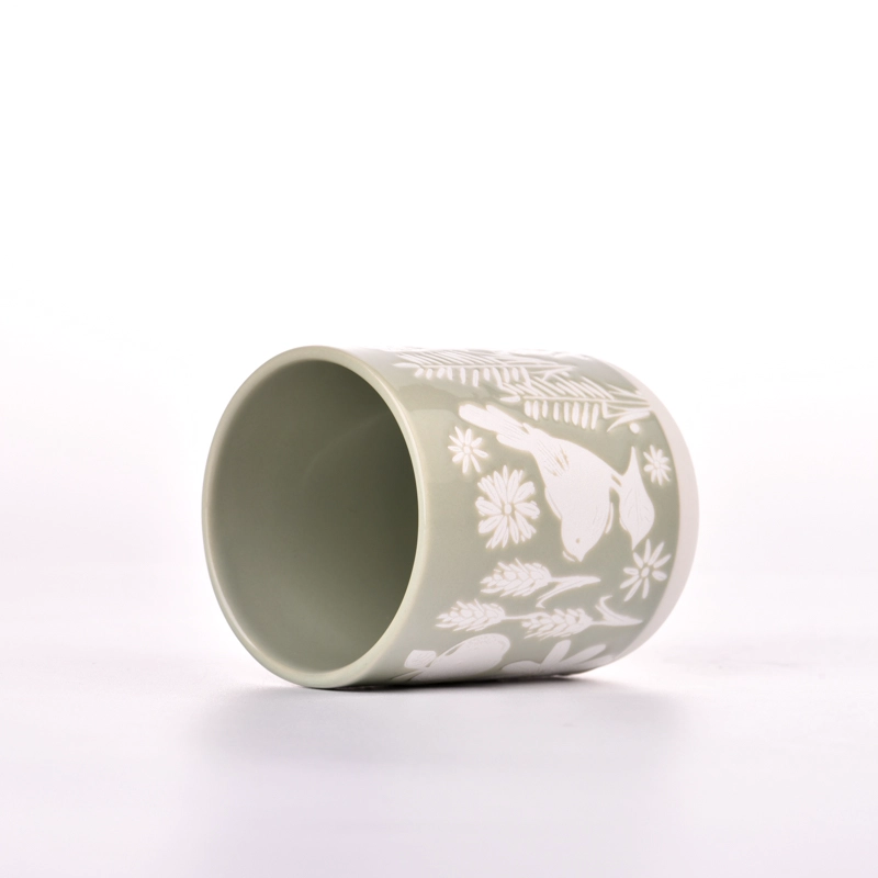 newly design ceramic candle jars with flower pattern