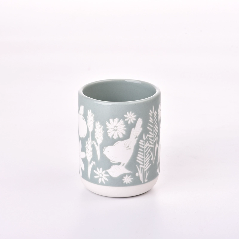 newly design ceramic candle jars with flower pattern