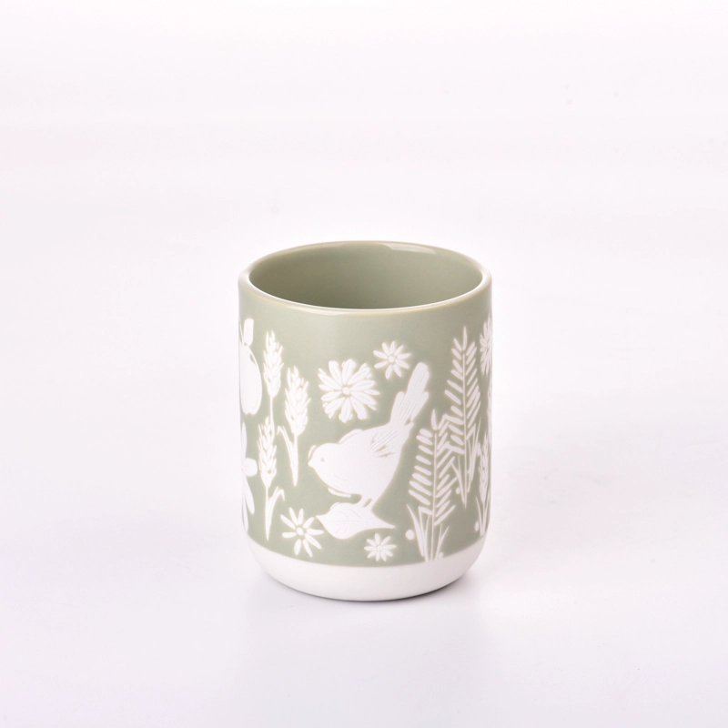newly design ceramic candle jars with flower pattern