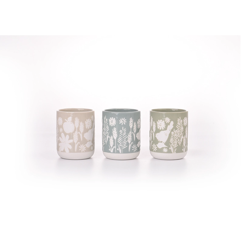 newly design ceramic candle jars with flower pattern