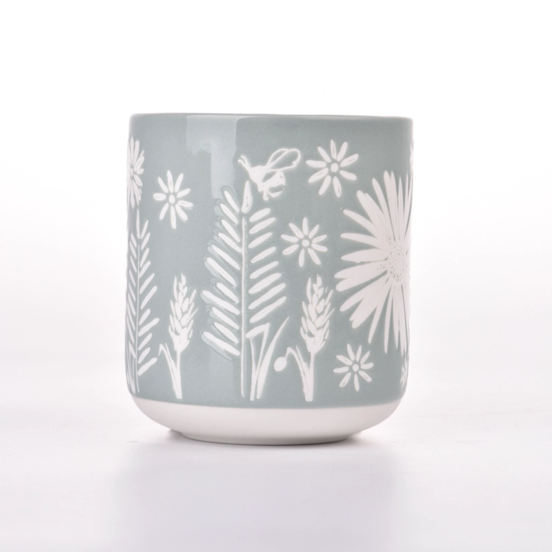 Flower pattern ceramic candle jars and candle holders