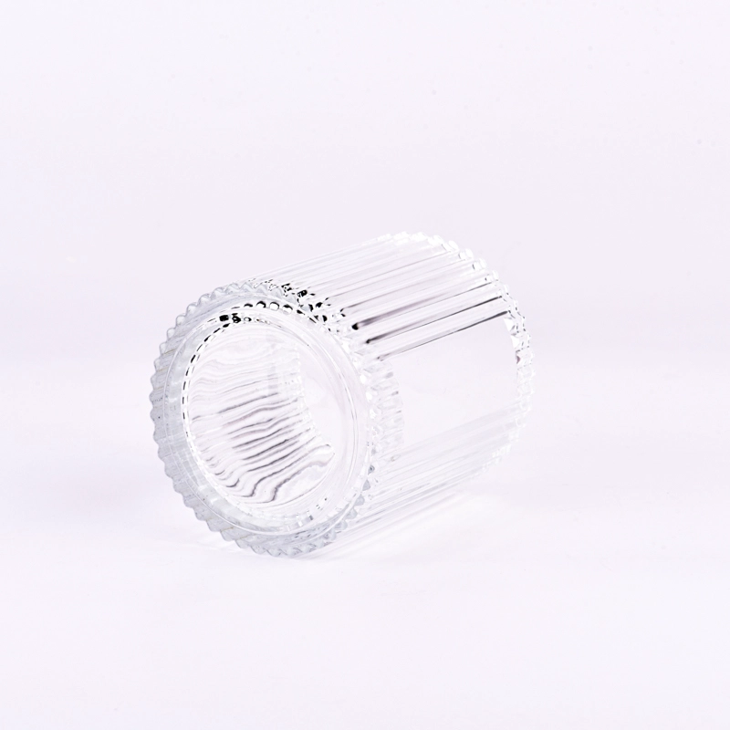 High quality vertical line& customized logo on the 400ml glass candle holder for supplier