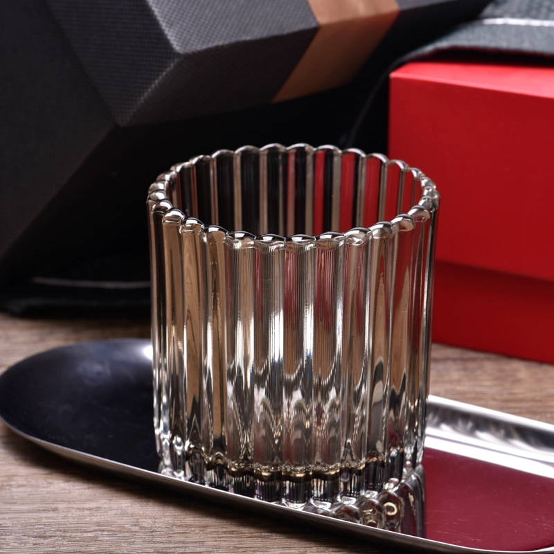 luxury empty glass jars for candles stripe glass vessels supplier