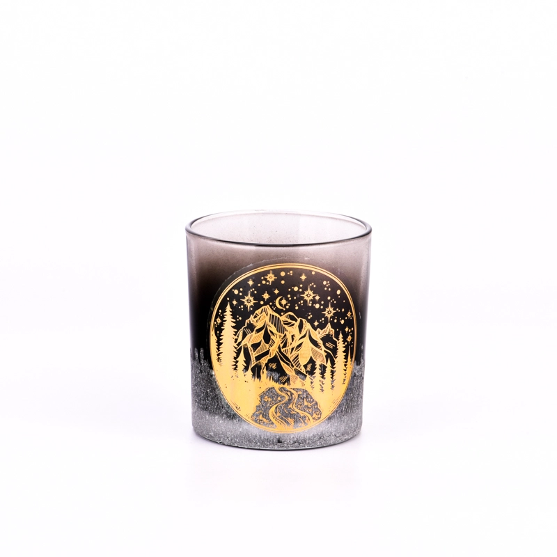 Supplier gradient amber color with gold customized pattern on the 8oz glass candle holder for home deco Supplier gradient amber color with gold customized pattern on the 8oz glass candle holder for home deco