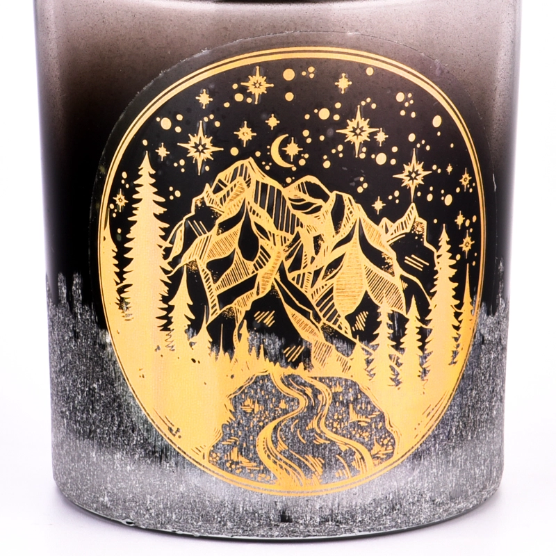 Supplier gradient amber color with gold customized pattern on the 8oz glass candle holder for home deco Supplier gradient amber color with gold customized pattern on the 8oz glass candle holder for home deco