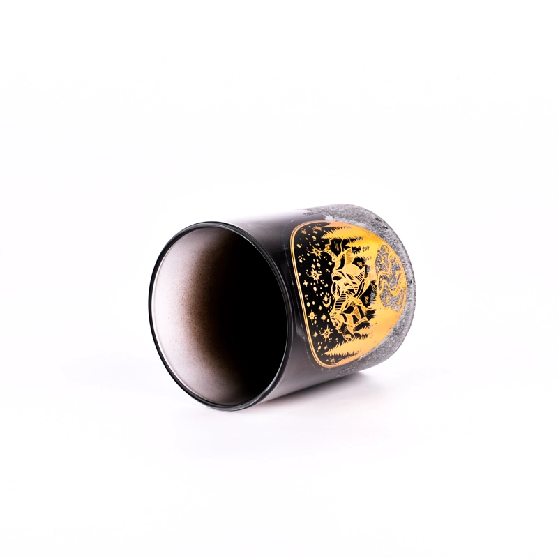 Supplier gradient amber color with gold customized pattern on the 8oz glass candle holder for home deco