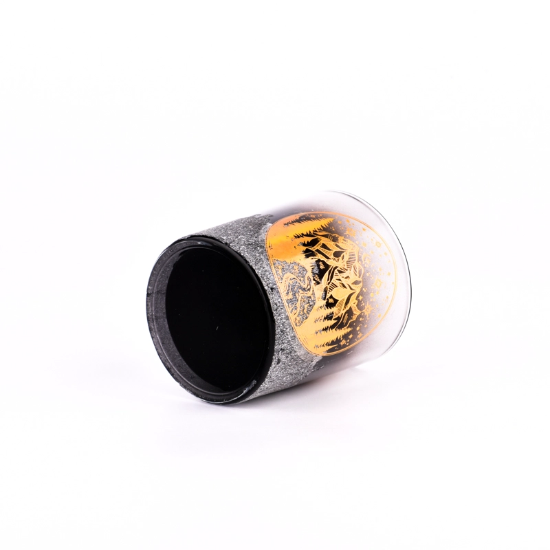 Supplier gradient amber color with gold customized pattern on the 8oz glass candle holder for home deco