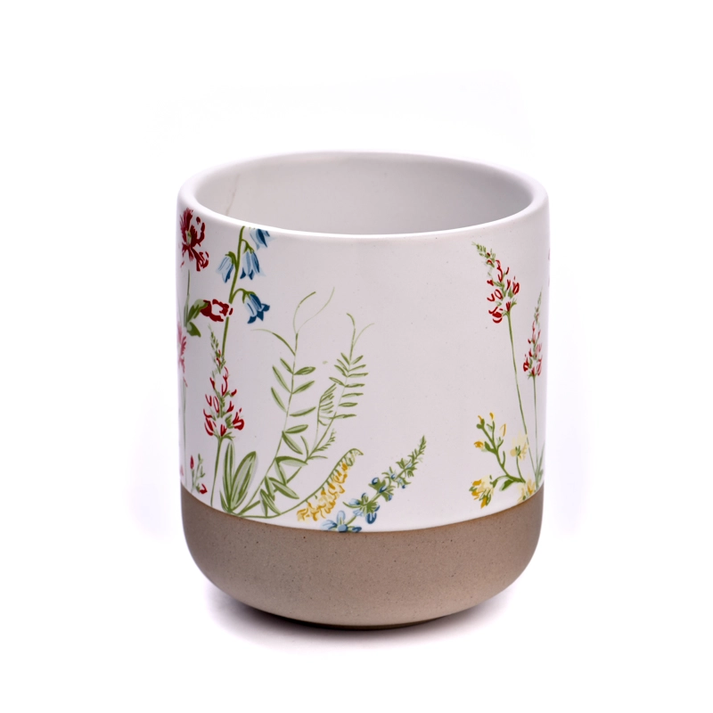 flower decal printing on ceramic candle jars and candle containers