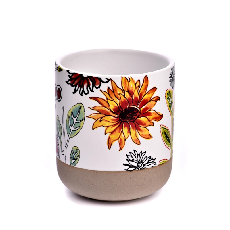 flower decal printing on ceramic candle jars and candle containers