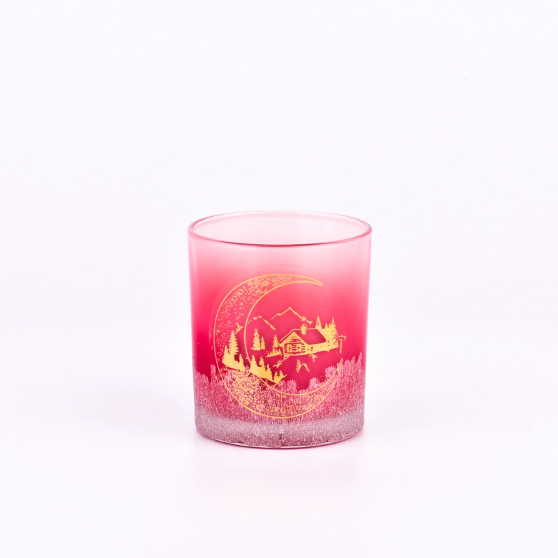 Popular gradient pink color with gold customized pattern on the 300ml glass candle holder for wholesale Popular gradient pink color with gold customized pattern on the 300ml glass candle holder for wholesale