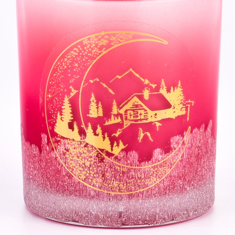 Popular gradient pink color with gold customized pattern on the 300ml glass candle holder for wholesale Popular gradient pink color with gold customized pattern on the 300ml glass candle holder for wholesale