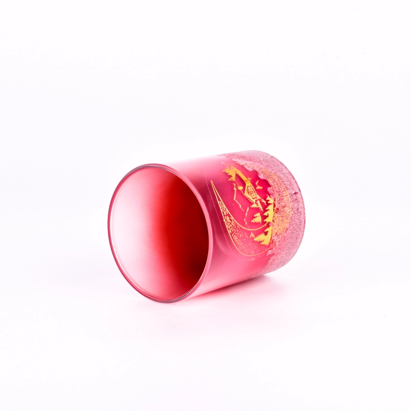 Popular gradient pink color with gold customized pattern on the 300ml glass candle holder for wholesale