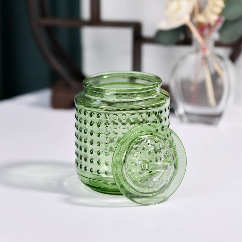 hot sales color hobnail glass candle jar with lid 