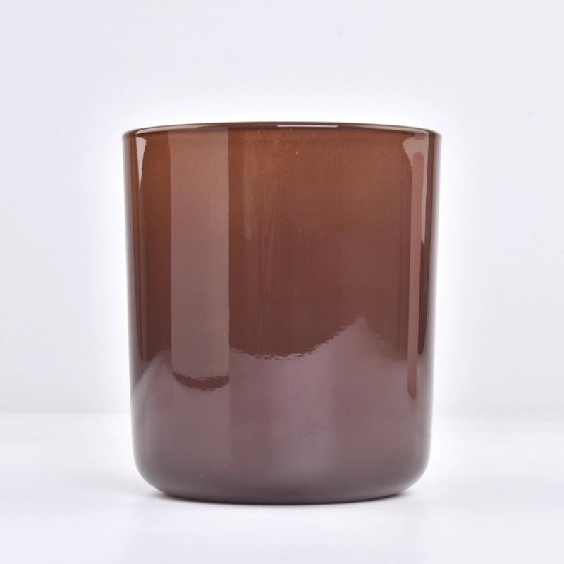 Hot sale 500ml shiny amber color round bottom glass candle jar for supplier