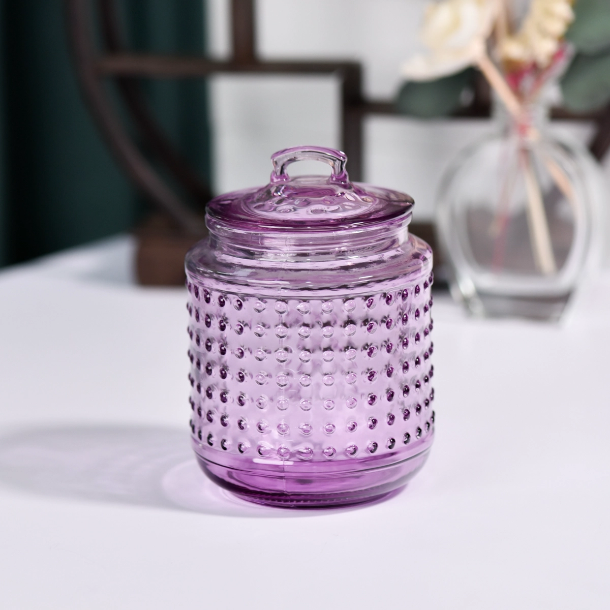 Bubble glass candle jars with lids and candle holders
