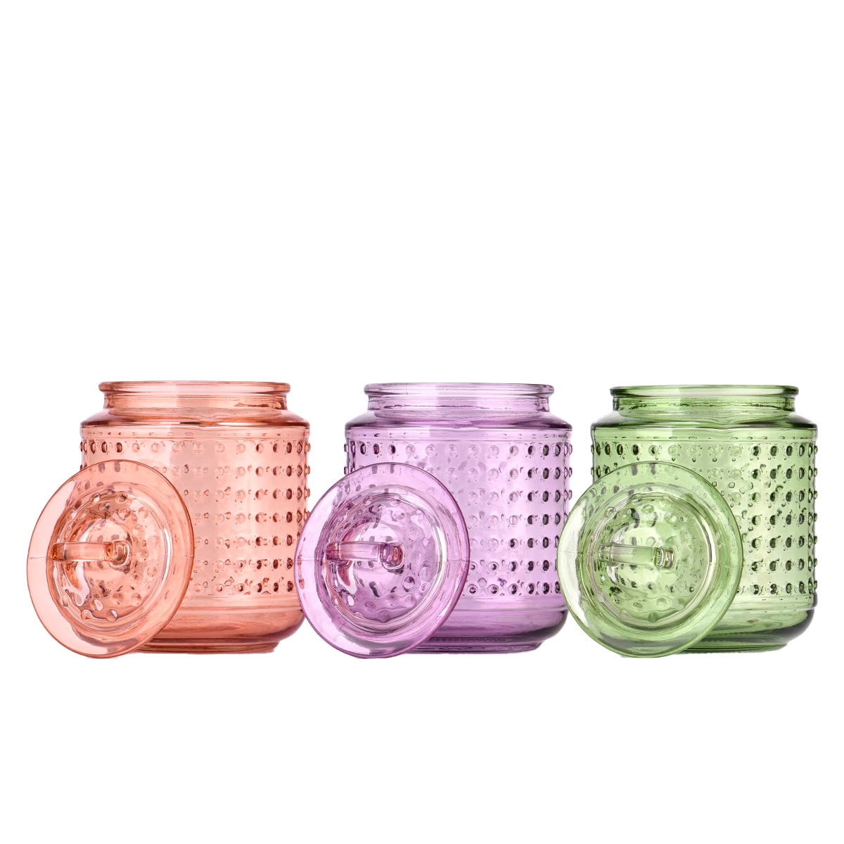 Bubble glass candle jars with lids and candle holders