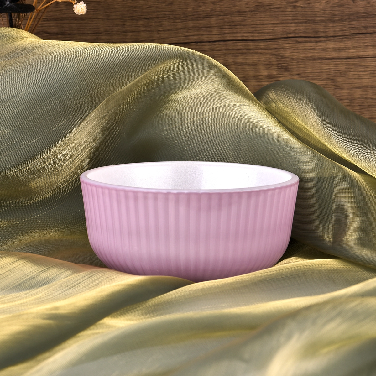 Wholesale customized color on 10oz 20oz 30oz wide mouth glass candle bowl candle container with patterns outside Wholesale customized color on 10oz 20oz 30oz wide mouth glass candle bowl candle container with patterns outside