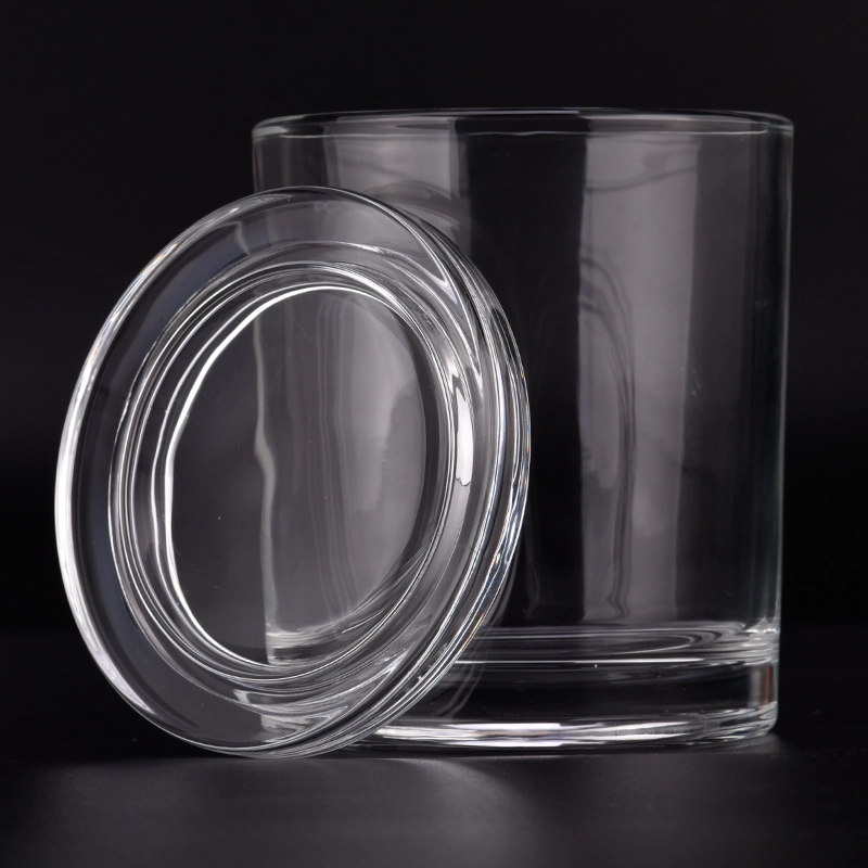 Hot sale 8oz 10oz customized deco sftaight line glass candle holder with match lids for home deco Hot sale 8oz 10oz customized deco sftaight line glass candle holder with match lids for home deco