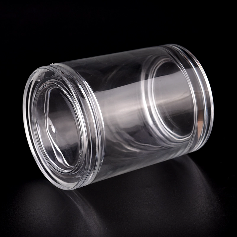 Hot sale 8oz 10oz customized deco sftaight line glass candle holder with match lids for home deco