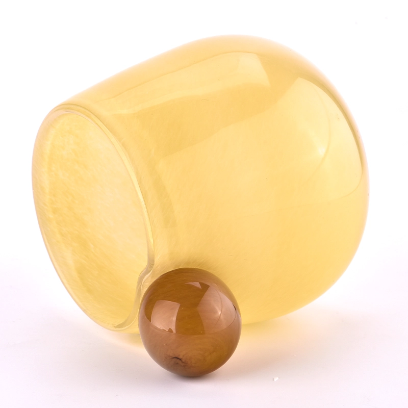 Mouth blown glass candle jars with round handle 