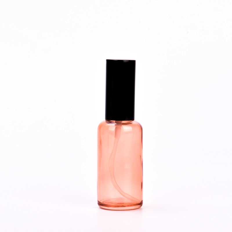 Customized 50ml-100ml shiny colored glass bottle with shiny black cap for wholesale