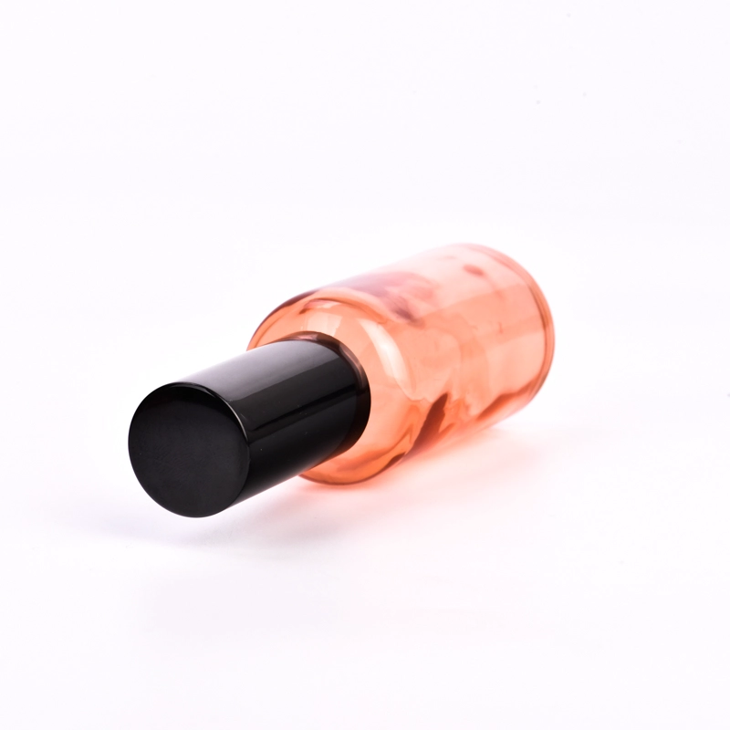 Customized 50ml-100ml shiny colored glass bottle with shiny black cap for wholesale