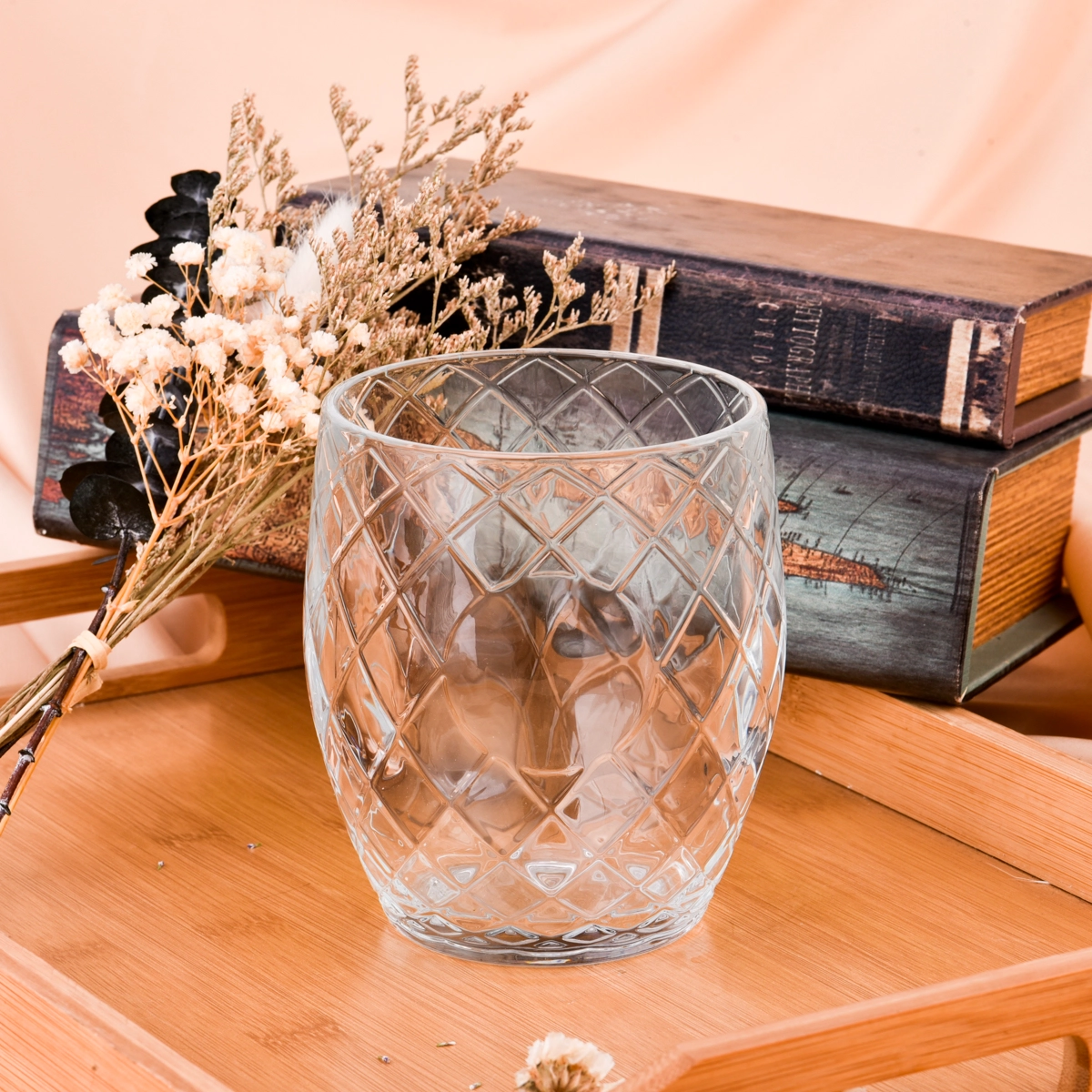 Grand pot de bougie en verre transparent en forme d'œuf, vente en gros