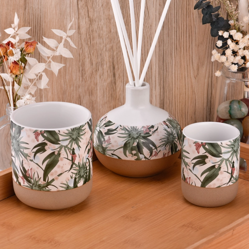 Wholesale bird grass tree pattern ceramic aromatherapy bottle