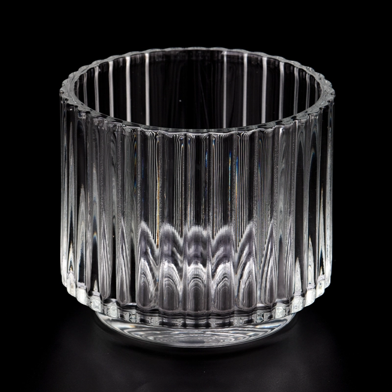 ribbed embossed pattern glass candle jar with round bottom