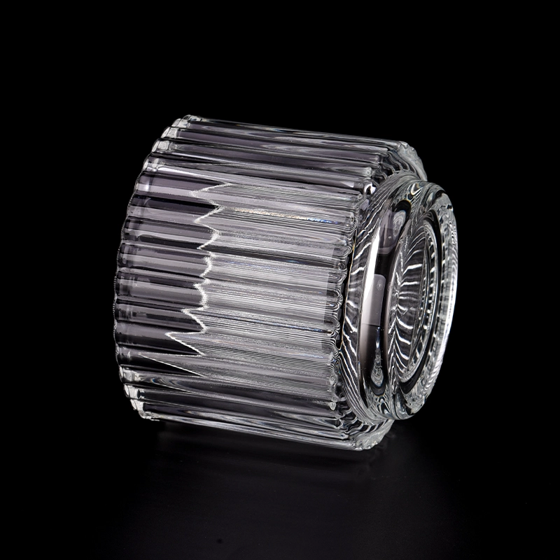ribbed embossed pattern glass candle jar with round bottom