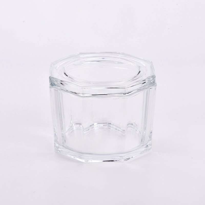 Large octagon glass candle jars with glass lids for wholesale 
