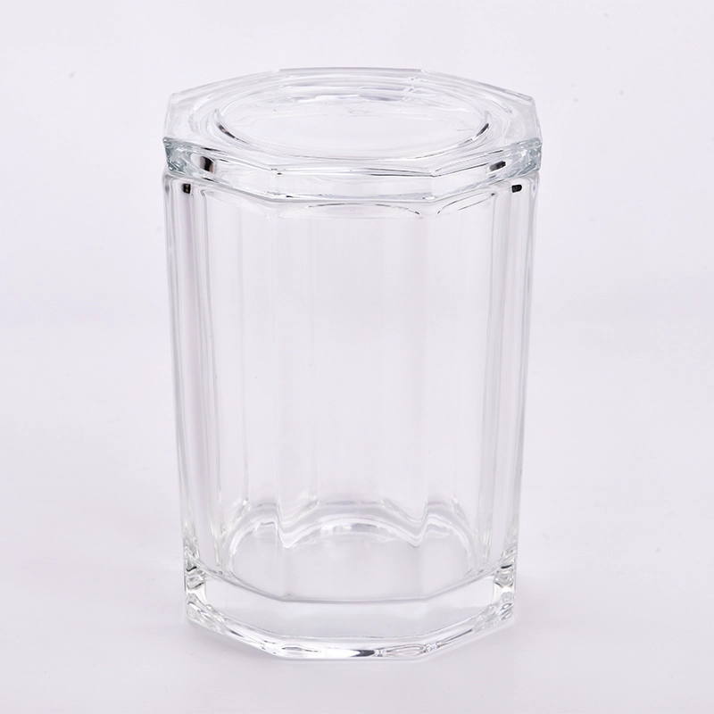 Large octagon glass candle jars with glass lids for wholesale 